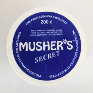 Vue de dessus d'un contenant de 200 g de cire de protection pour les pattes Musher's Secret.