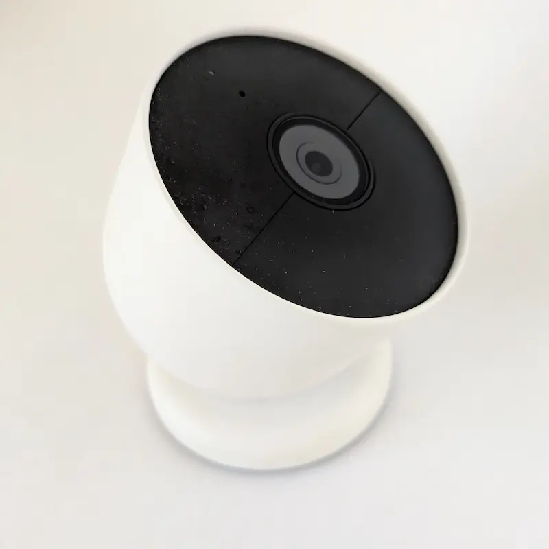 Google Nest Cam (battery) with magnetic base for flexible mounting.