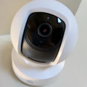 Kasa Smart corded pan-tilt Wi-Fi camera for indoor pet monitoring.