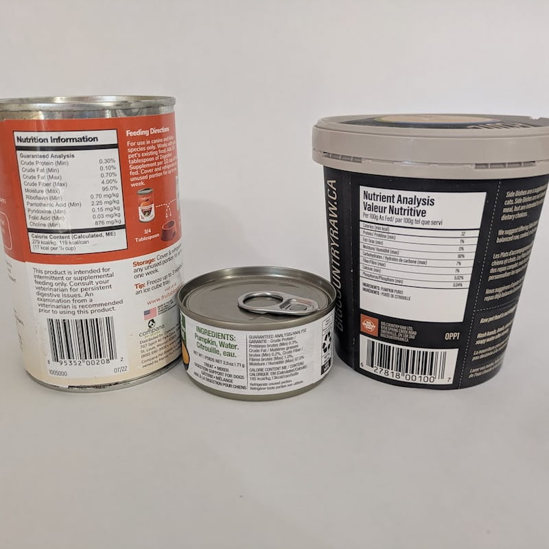 Rear view of pumpkin supplement packaging showing nutritional facts.