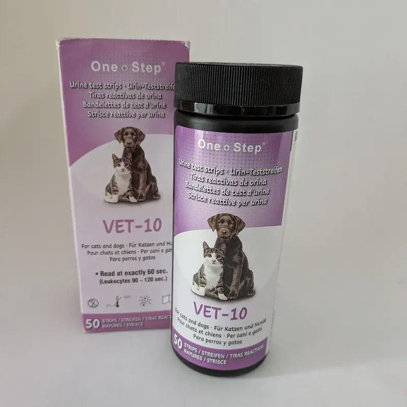 Bandelettes réactives d'analyse d'urine à domicile de qualité professionnelle VET-10 pour chiens et chats.